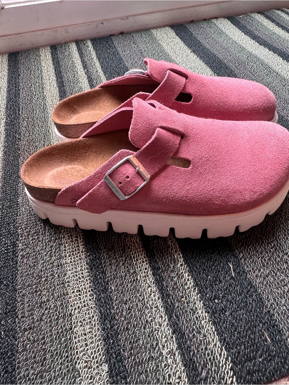 Birkenstock Papillio Pink Suede Clog Mules - Picture 2 of 9